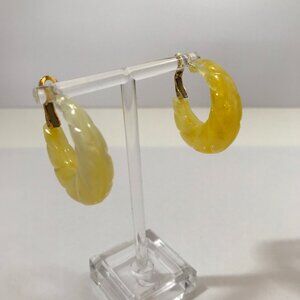 Marbled Lemon Yellow Acrylic Hoop Pierced Earrings